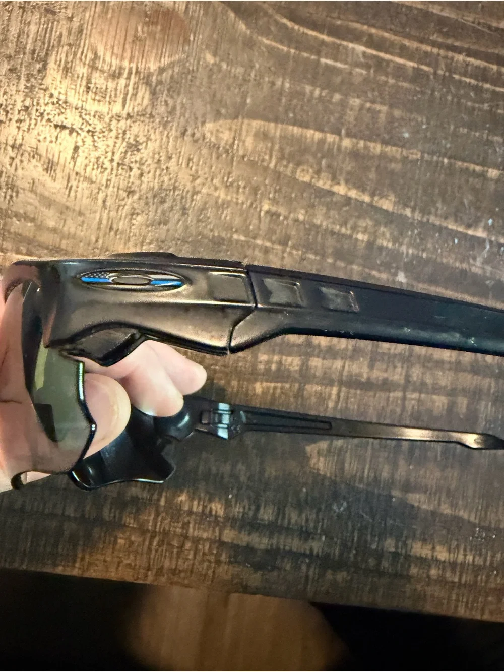 Oakley Black Sport Sunglasses with Blue-Gray Mirrored Lenses